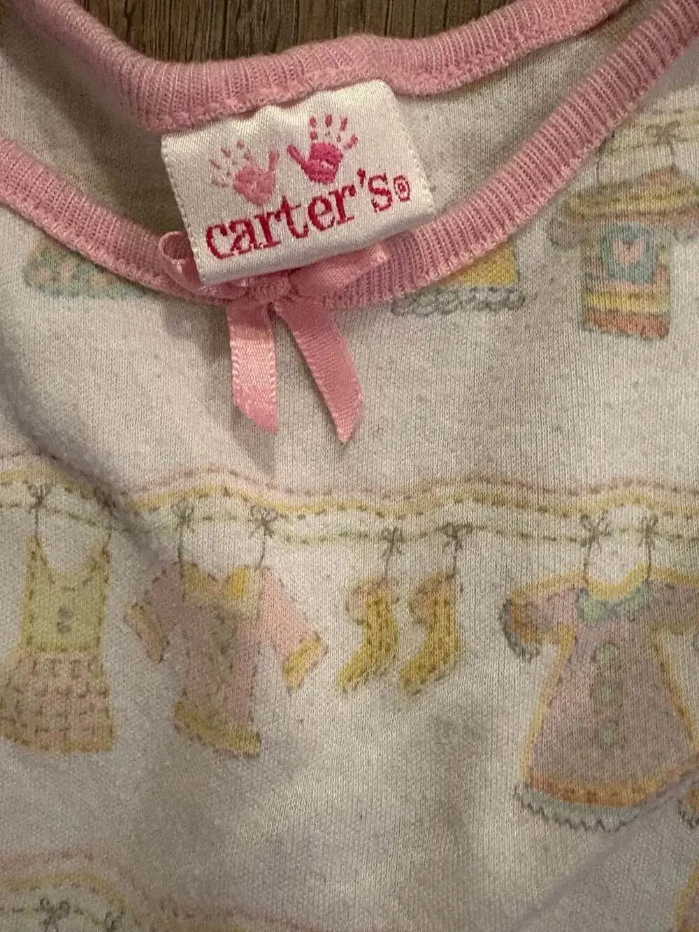 Vintage Carter's Girls White Short Sleeve Nightgown with Laundry Clothesline Pri